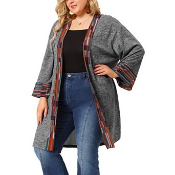 Women's Plus Size Fall Kimono Boho Open Front Midi Cardigan