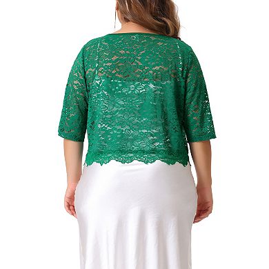 Women's Plus Size Sheer Floral Lace Open Front Shrug Cardigan