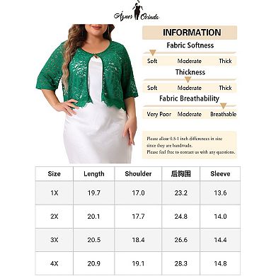 Women's Plus Size Sheer Floral Lace Open Front Shrug Cardigan