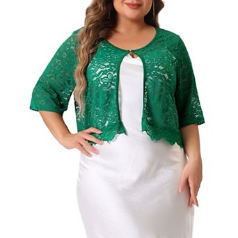 Women's Plus Size Sheer Floral Lace Open Front Shrug Cardigan