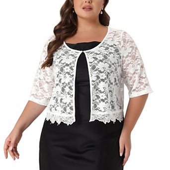 Women's Plus Size Sheer Floral Lace Open Front Shrug Cardigan