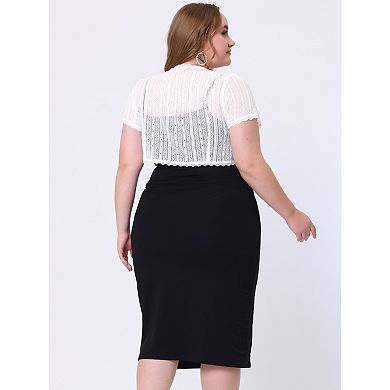 Women's Plus Size Elegant Short Sleeve Sheer Floral Lace Crop Shrug