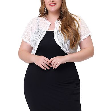 Women's Plus Size Elegant Short Sleeve Sheer Floral Lace Crop Shrug