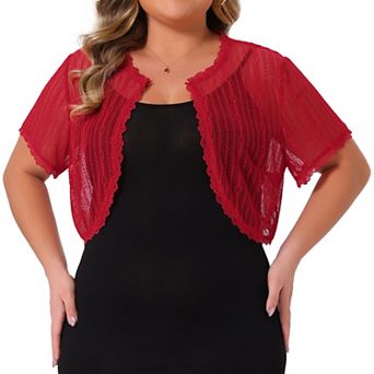 Women's Plus Size Elegant Short Sleeve Sheer Floral Lace Crop Shrug