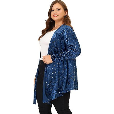 Women's Plus Size Long Sleeves Open Front Stars Velet Cardigan