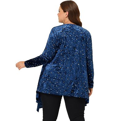 Women's Plus Size Long Sleeves Open Front Stars Velet Cardigan