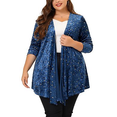 Women's Plus Size Long Sleeves Open Front Stars Velet Cardigan