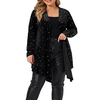 Women's Plus Size Long Sleeves Open Front Stars Velet Cardigan