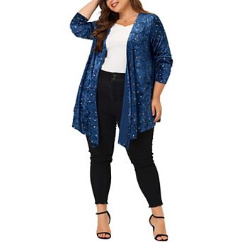 Women's Plus Size Long Sleeves Open Front Stars Velet Cardigan