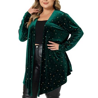 Women's Plus Size Long Sleeves Open Front Stars Velet Cardigan