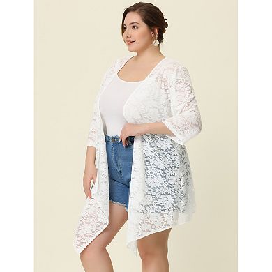 Women's Plus Draped Shawls Lightweight Open Front Lace Crochet Cover-ups Cardigans