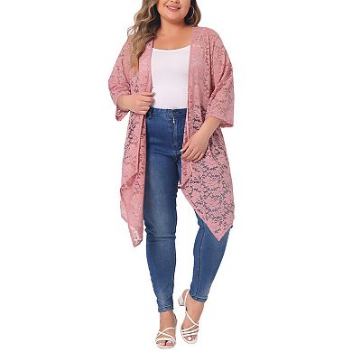 Women's Plus Draped Shawls Lightweight Open Front Lace Crochet Cover-Ups Cardigans