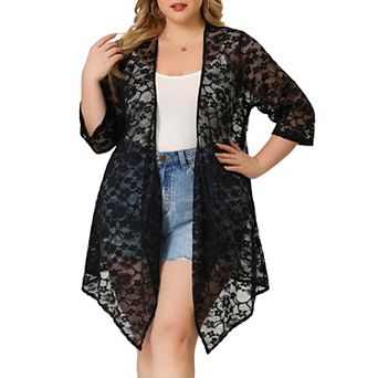 Women's Plus Draped Shawls Lightweight Open Front Lace Crochet Cover-ups Cardigans