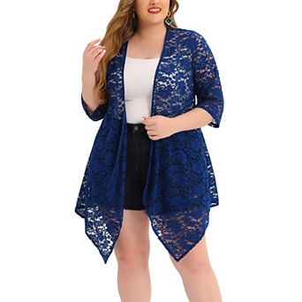Women's Plus Draped Shawls Lightweight Open Front Lace Crochet Cover-Ups Cardigans