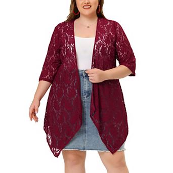 Women's Plus Draped Shawls Lightweight Open Front Lace Crochet Cover-Ups Cardigans