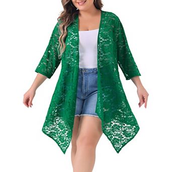 Women's Plus Draped Shawls Lightweight Open Front Lace Crochet Cover-Ups Cardigans