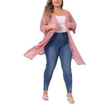 Women's Plus Draped Shawls Lightweight Open Front Lace Crochet Cover-Ups Cardigans