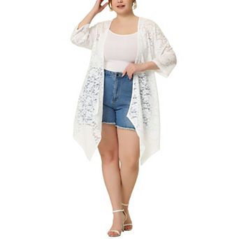 Women's Plus Draped Shawls Lightweight Open Front Lace Crochet Cover-Ups Cardigans