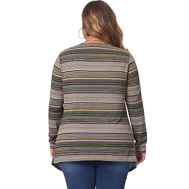 Women's Plus Size Fall Fashion Striped Boho Open Front Cardigan