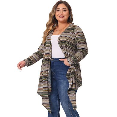 Women's Plus Size Fall Fashion Striped Boho Open Front Cardigan