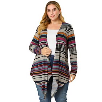 Women's Plus Size Fall Fashion Striped Boho Open Front Cardigan