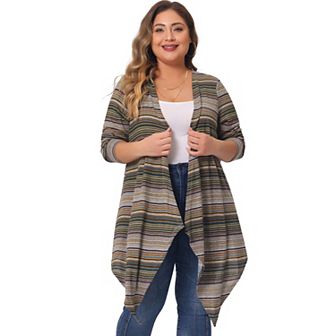 Women's Plus Size Fall Fashion Striped Boho Open Front Cardigan