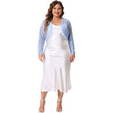 Women's Plus Size Sheer Long Sleeve Open Front Cardigan Lace Shrug