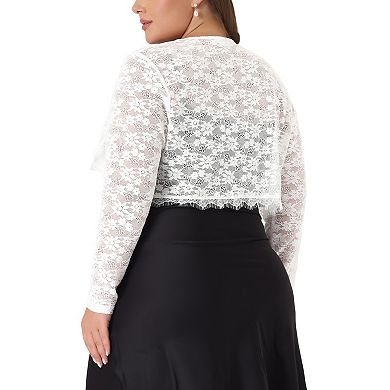 Women's Plus Size Sheer Long Sleeve Open Front Cardigan Lace Shrug