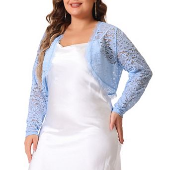 Women's Plus Size Sheer Long Sleeve Open Front Cardigan Lace Shrug