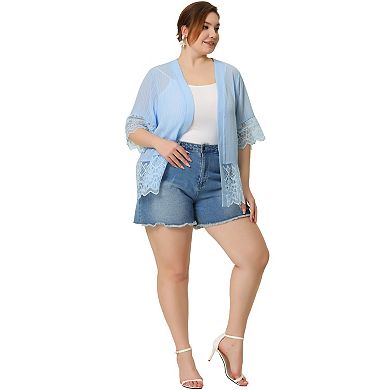 Women's Plus Size Cover Up Lace Panel Summer Holiday Boho Cardigans