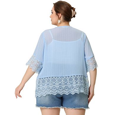 Women's Plus Size Cover Up Lace Panel Summer Holiday Boho Cardigans