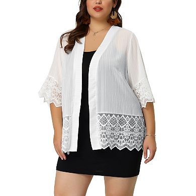 Women's Plus Size Cover Up Lace Panel Summer Holiday Boho Cardigans