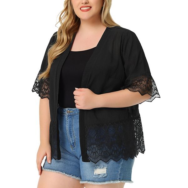 Women's Plus Size Cover Up Lace Panel Summer Holiday Boho Cardigans