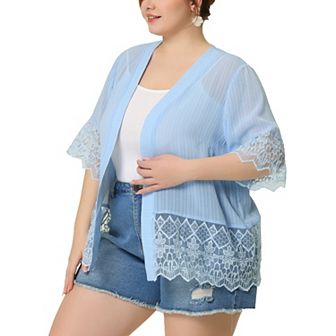 Women's Summer Lace Shrug Plus Size 1/2 Sleeve Bohemian Cover Lace Kimono Cardigan