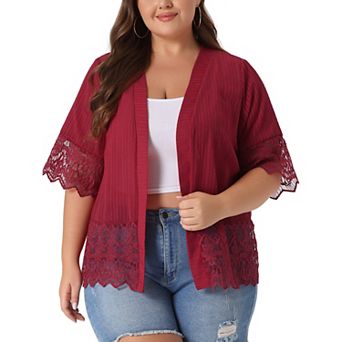 Women's Summer Lace Shrug Plus Size 1/2 Sleeve Bohemian Cover Lace Kimono Cardigan