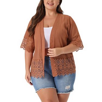 Women's Summer Lace Shrug Plus Size 1/2 Sleeve Bohemian Cover Lace Kimono Cardigan