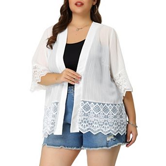 Women's Summer Lace Shrug Plus Size 1/2 Sleeve Bohemian Cover Lace Kimono Cardigan