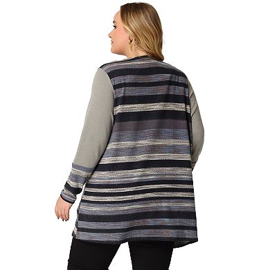 Women's Plus Size Long Sleeves Open Front Striped Fall Cardigan