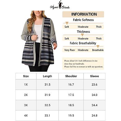 Women's Plus Size Long Sleeves Open Front Striped Fall Cardigan