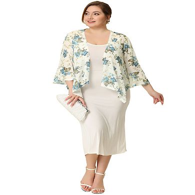 Chiffon Cover Up for Women Plus Size 3/4 Sleeve Floral Printed Bikini Lightweight Summer Cardigans