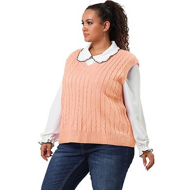 Women's Plus Size Winter Outfits V Neck Solid Knit Sweater Vests