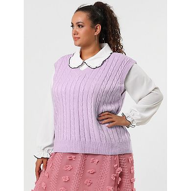 Women's Plus Size Winter Outfits V Neck Solid Knit Sweater Vests
