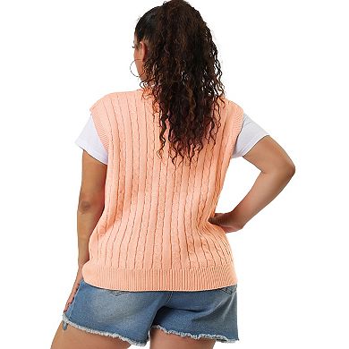 Women's Plus Size Winter Outfits V Neck Solid Knit Sweater Vests