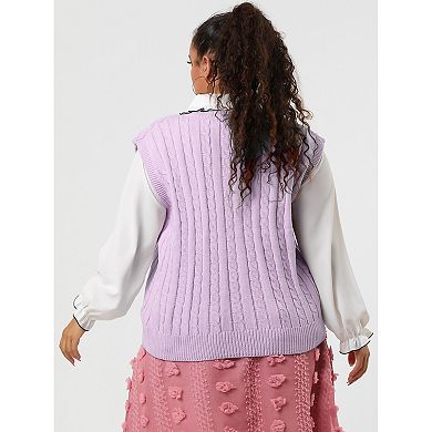 Women's Plus Size Winter Outfits V Neck Solid Knit Sweater Vests