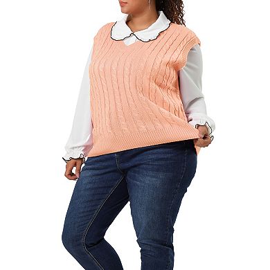 Women's Plus Size Winter Outfits V Neck Solid Knit Sweater Vests