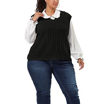 Women's Plus Size Winter Outfits V Neck Solid Knit Sweater Vests