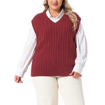Women's Plus Size Winter Outfits V Neck Solid Knit Sweater Vests