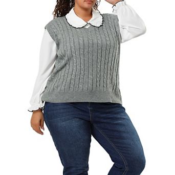 Women's Plus Size Winter Outfits V Neck Solid Knit Sweater Vests