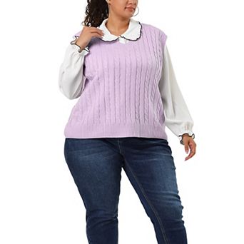 Women's Plus Size Winter Outfits V Neck Solid Knit Sweater Vests