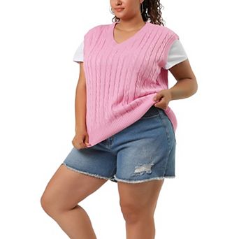 Women's Plus Size Winter Outfits V Neck Solid Knit Sweater Vests